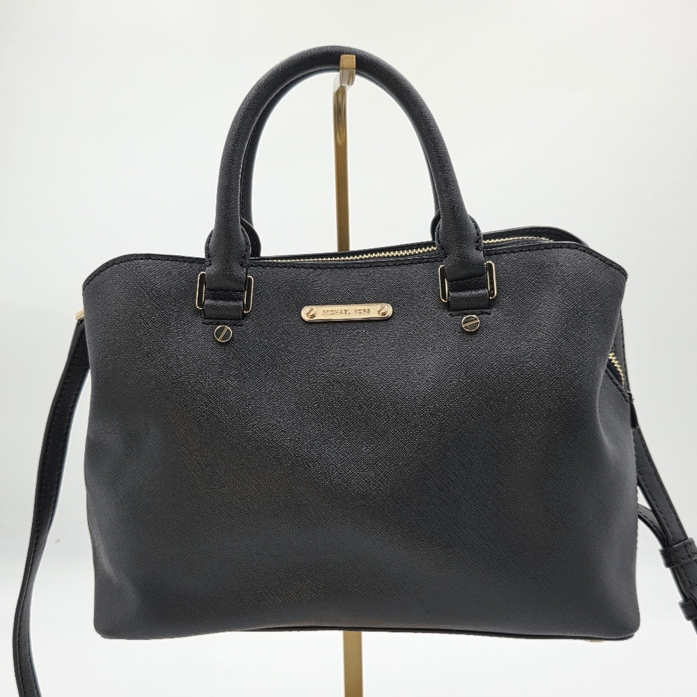 Michael Kors Black Crossgrain Leather Top Handle Satchel Crossbody Bag